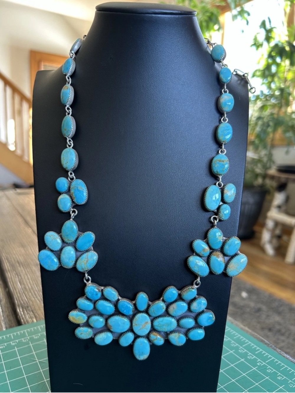 Kingman Turquoise Sterling Silver Statement Necklace Southwest